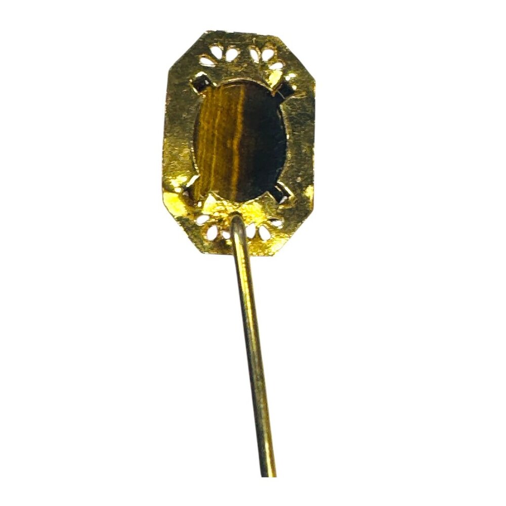 Vintage Gold Stick Pin With Tigers Eye Stone Gemstone Accent - Picture 6 of 8